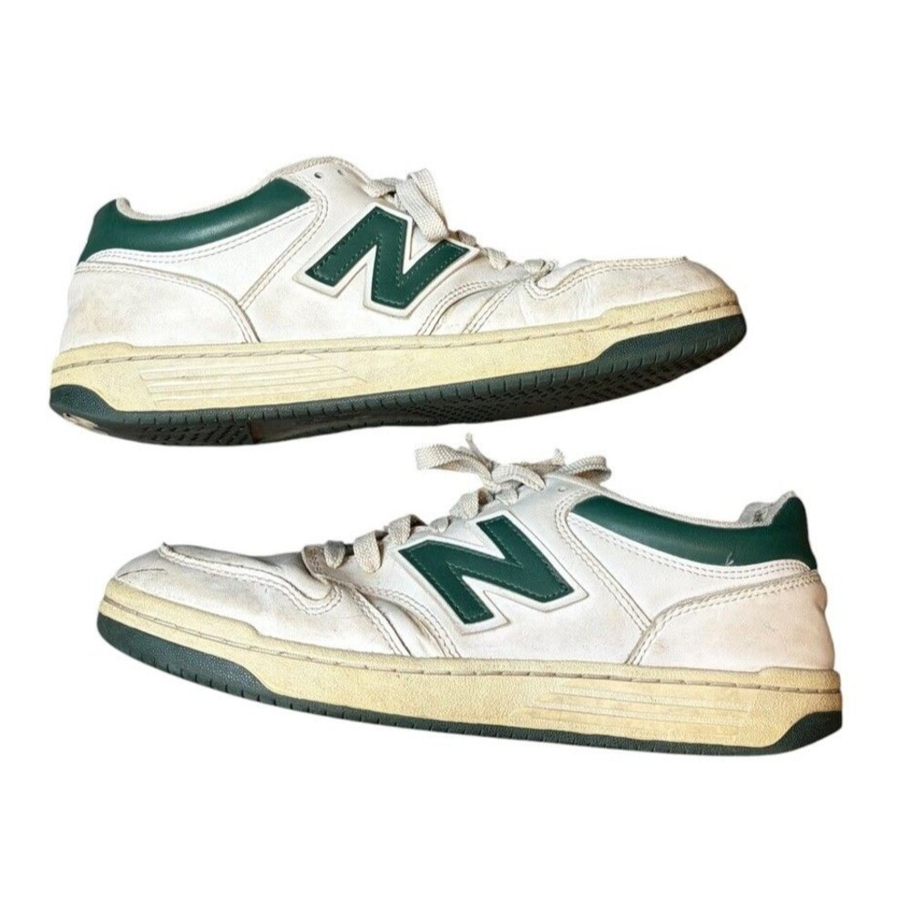 New Balance 480 White/Nightwatch Green Low Top Lace Up Men's Sneakers BB480LNG